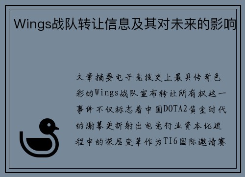Wings战队转让信息及其对未来的影响
